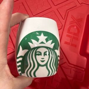 2010 Starbucks White Ceramic Barrel Mug the classic green Siren/Mermaid logo.